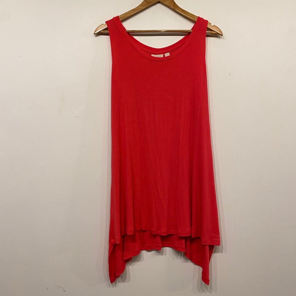 LOGO Layers Lori Goldstein Red Ribbed Sharkbite Hem Tunic Tank Top XL